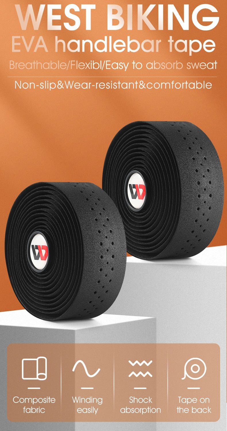 NEW Arrivals West Biking Handlebar Tape Anti-Slip Shock Straps Road Bike Handlebar Winding Straps Cycling Damping Bar Tape With 2 Bar Plug Bicycle Accessories