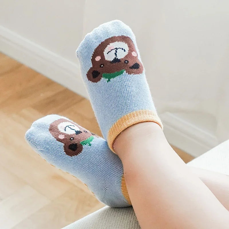 NEW Arrivals 1-3Y 6 Pairs Set Kids Cotton Anti-Slip Socks Cute Cartoon Animal Pattern Comfy Breathable Baby Non-Slip Floor Socks Babies Clothing Accessories