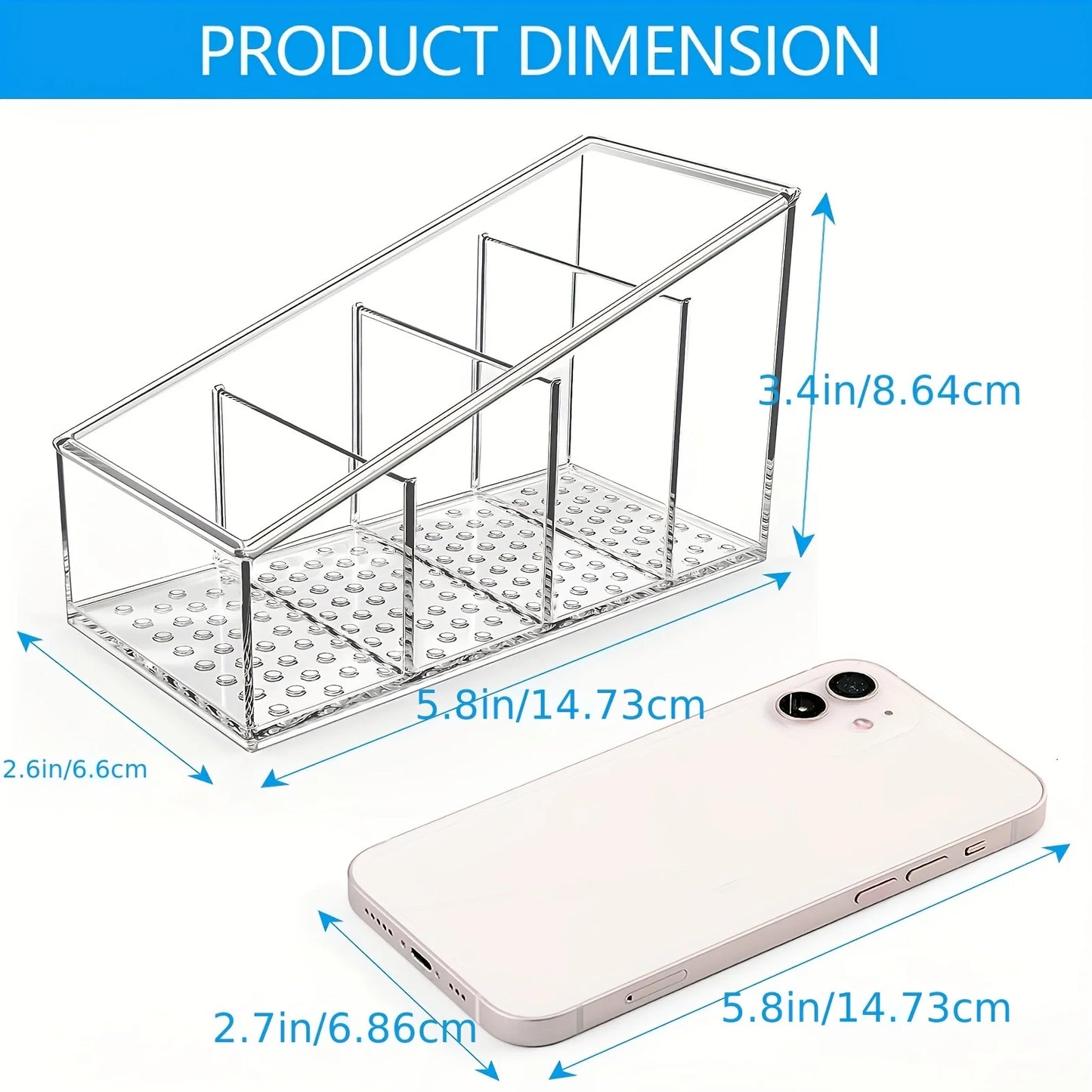 NEW Arrivals Clear Plastic Mobile Phones TV Remote Control Holder and Desk Organizer with 4 Compartments for Home and Office Use