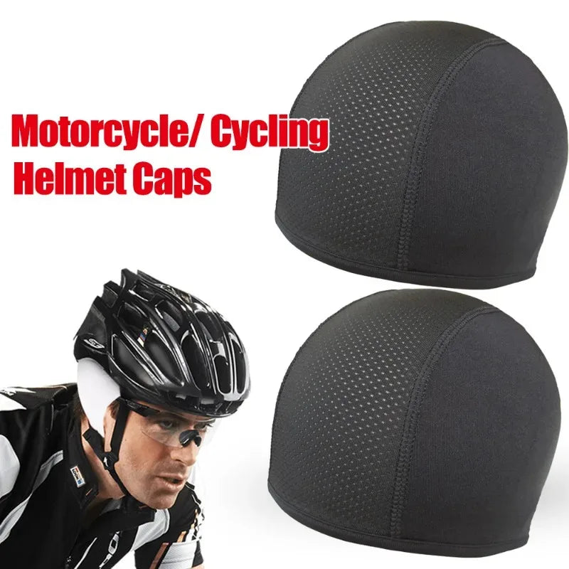 NEW Arrivals 2PCS Set White/Black Color Bicycle Motorcycle Helmet Inner Cap Hat Quick Dry Breathable Hat Racing Cap Under Helmet Beanie Cap Outdoor Travel Running Hat Sports Supplies