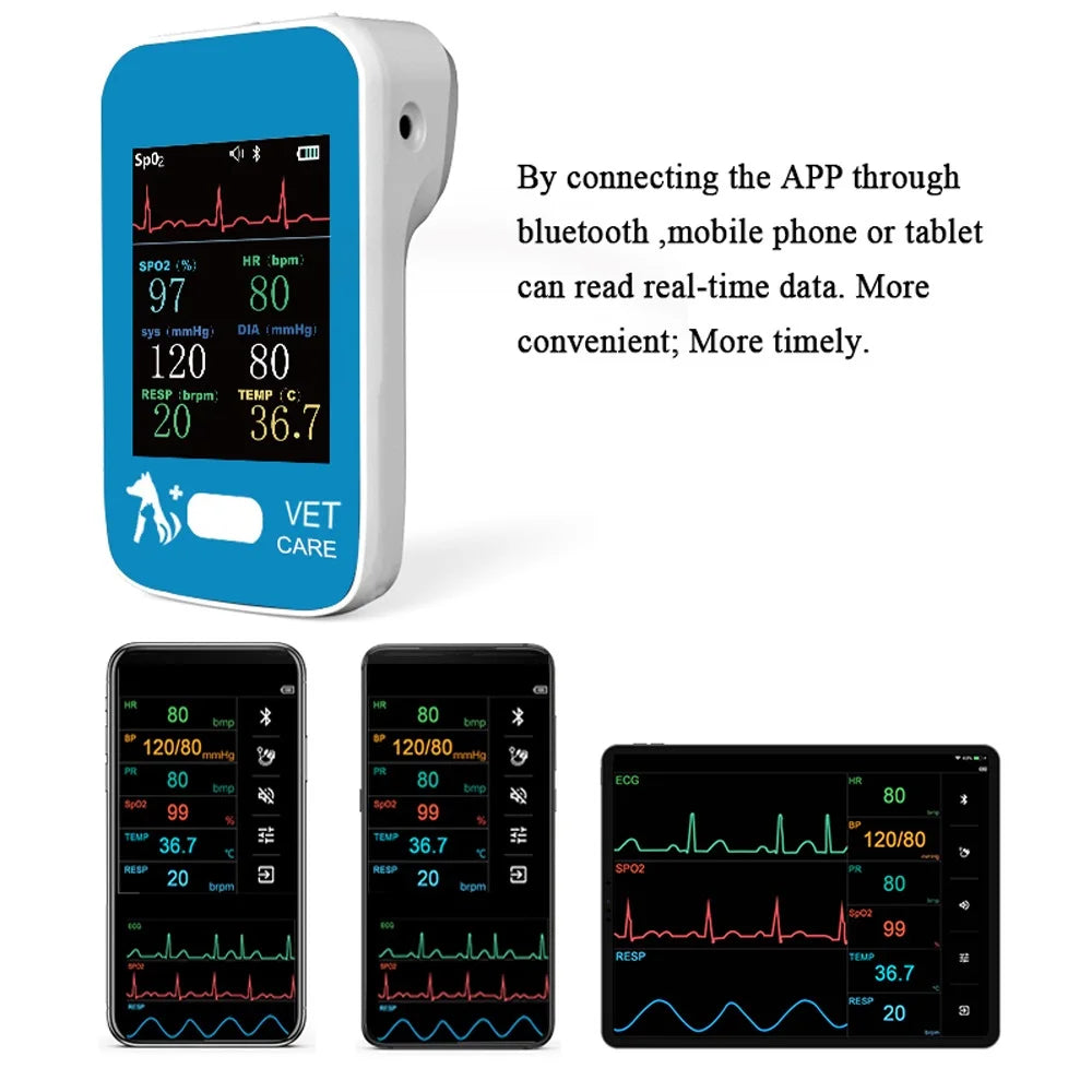 AM6200 Cancer Detector Cardiac Veterinary Handheld Vital Signs Monitor Animal Bluetooth APP Patient Monitor SPO2/HR/Temp/ECG/RR/NIBP Medical Equipment