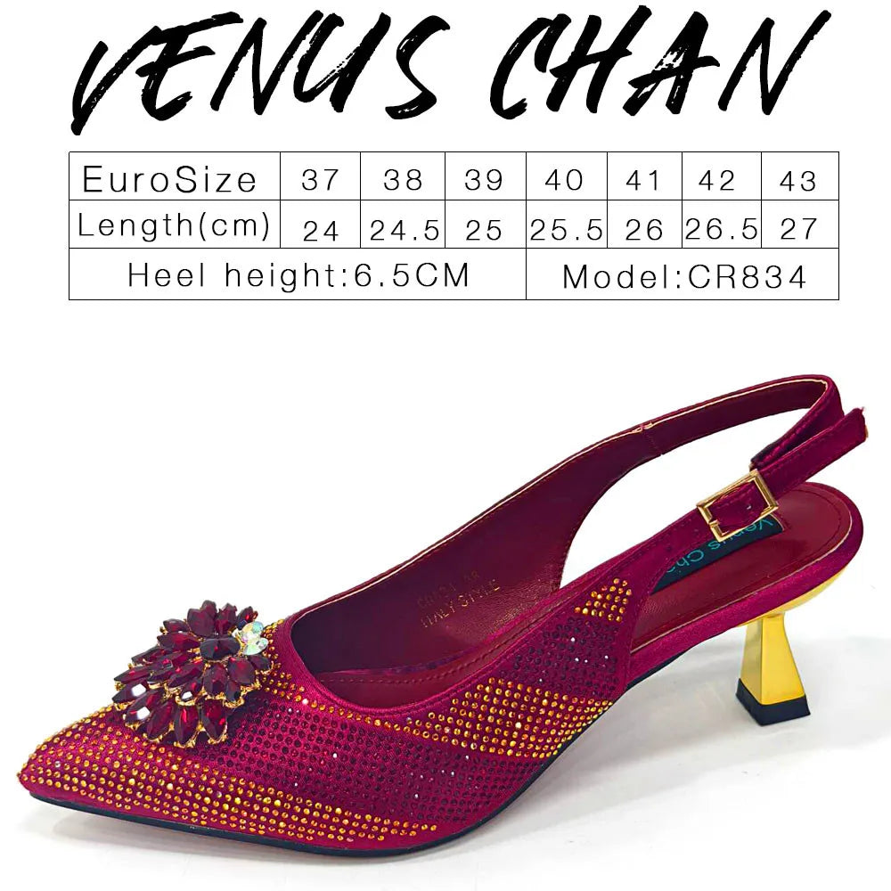 NEW Arrivals 8 Colors Italian Design Rhinestone Luxury Wine Colour Pointed Toe Shoe & Bag Matching Set Women's High Heels Night Club Business Dinner Evening Wedding Birthday Party Ladies Luxury Fashion Apparel Accessories Set