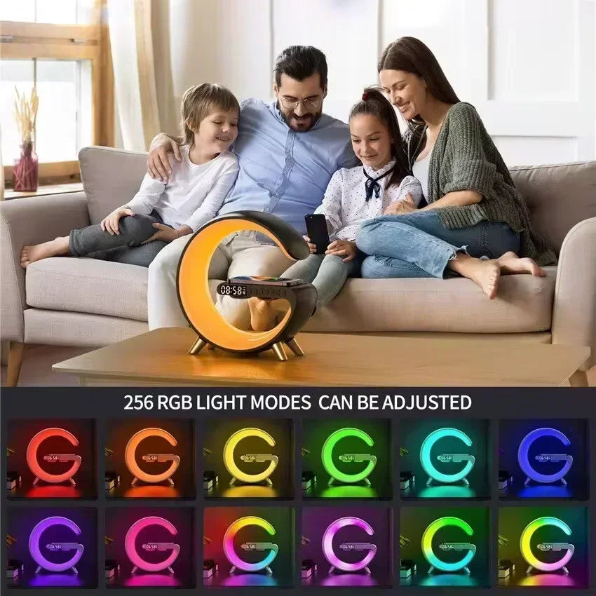 NEW Arrivals LED Smart Wake Up Light RGB Night Light with App Control, Bluetooth Speaker 15W Fast Wireless Charger Desk Lamp for Bedroom Bedside Game Room