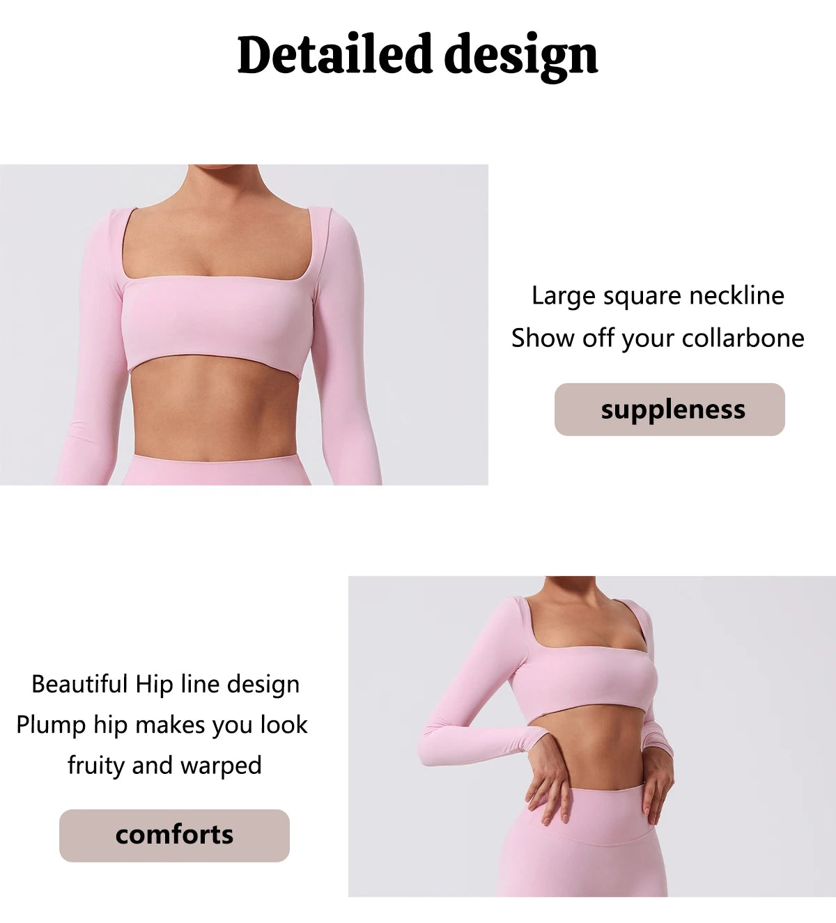 NEW Arrivals S-XL 7 Colors Quick Dry Square Neck Activewear Women Gym Top Women Fitness Sports Crop Top Female Casual Long Sleeve Yoga Clothes
