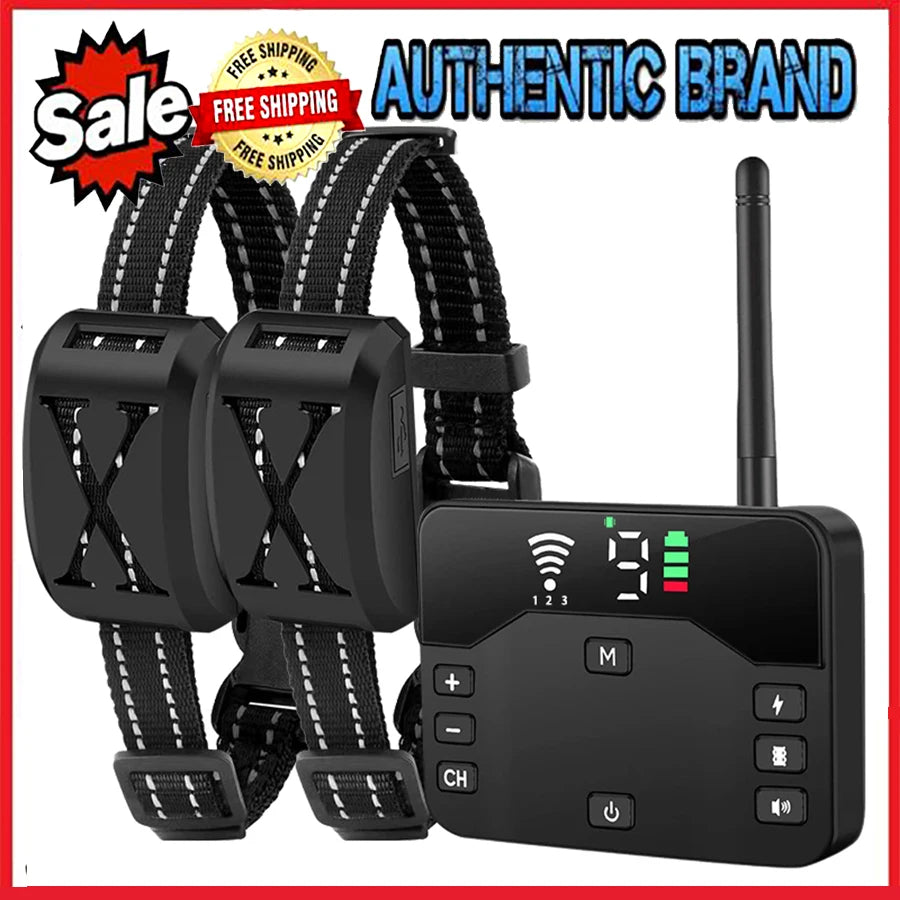 2 IN 1 Wireless Dog Electric Fence & Electric Shocker Training Collar Remote With Adjustable Beep Vibration Shock Rechargeable