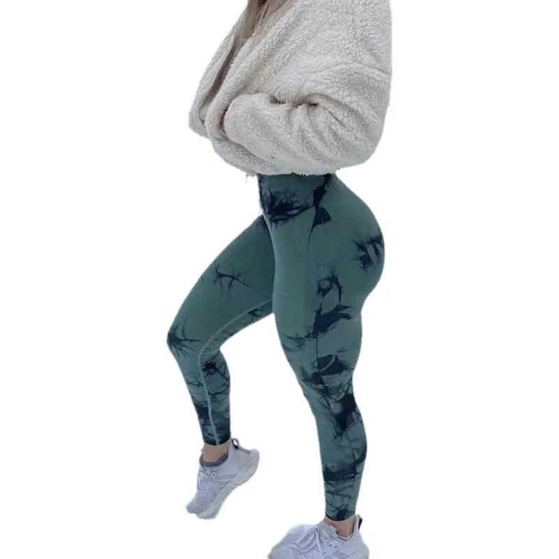 NEW Arrivals S(45-55KG0- XL(75-95KG) 9 Colors Women's Tie-Dye Seamless Peach Butt High Waist Butt Pants Stretch Fitness Yoga Pants Outdoor Running Leggings Ladies Sports Clothing Supplies