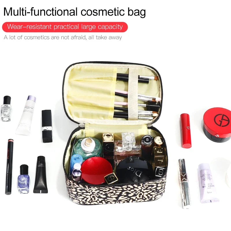 Leopard Transparent Luxury Cosmetic Bags for Women Make Up Case Outdoor Airport Travel Waterproof Leopard Clear Makeup Beauty Wash Organizer Bath Toiletry Storage Kit Bag Female Ladies Cosmetics Accessories Products