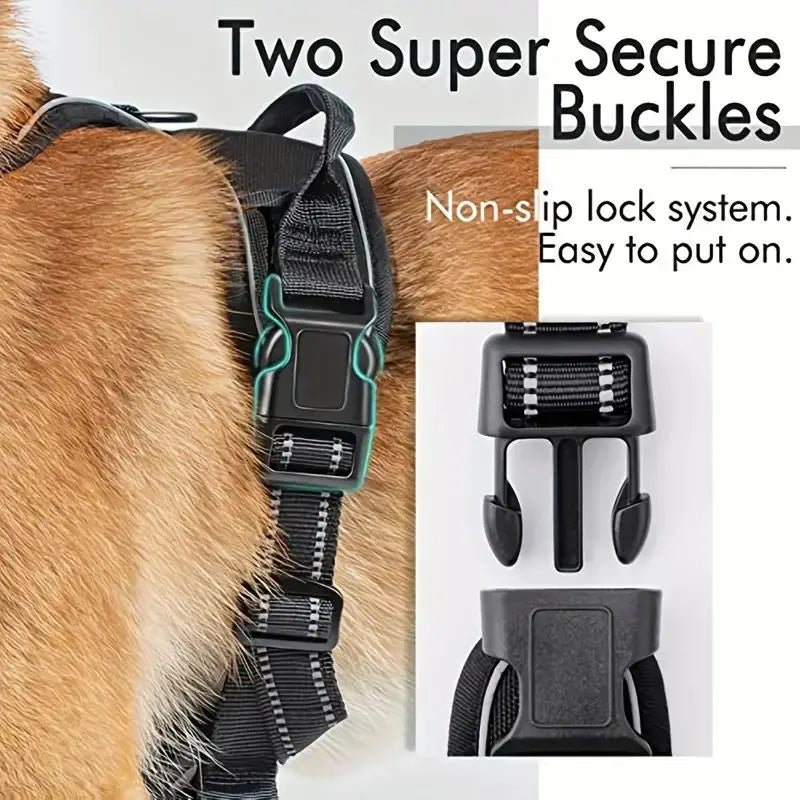 NEW 2PCS Set Service Dog Leash + Harness Front Clip Heavy Duty Reflective Easy Control Handle for Large Dog Walking Easy to Control for Small Medium
