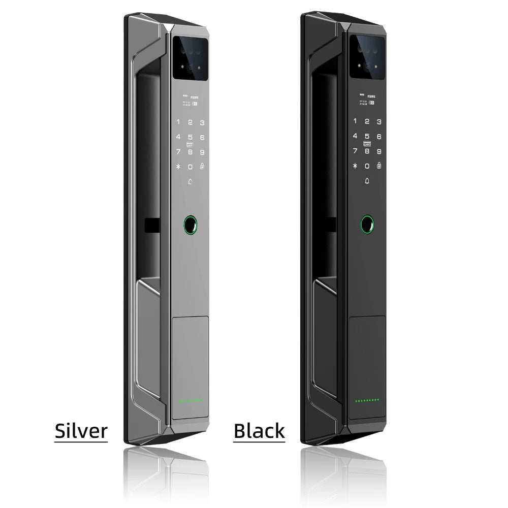 NEW Arrivals P8 TUYA App Wi-Fi Smart Lock, 21 Languages, Remote Video Call Intercom, Face-Palm IC Card Unlock, Black/Gray Anti Theft Top Quality Security System Home Apartments Office Security Supplies