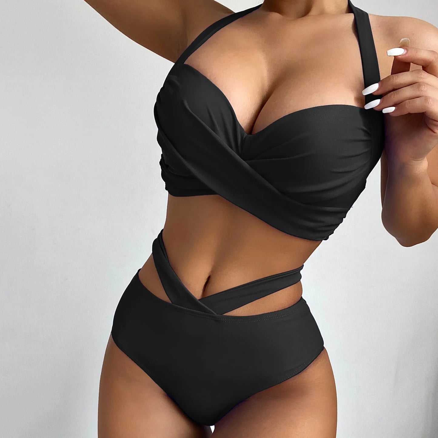 NEW S-2XL 12 Colors/Patterns Sexy Push Up Bikinis Women High Waist Snakeskin Leopard Swimsuit Solid Halter Swimwear Female Bathing Suit Swimming Summer Beachwear XXL