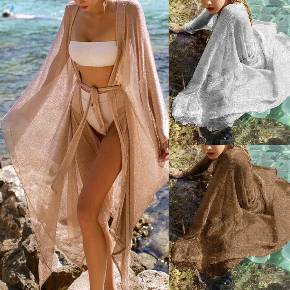 NEW Arrivals 3 Colors Luxury Bikini Cover Up All-Matched Shining Mesh Beachwear Bikini Cover Up Skin-Touch Comfortable Swimsuit Cardigan See Through Summer Beach Wear