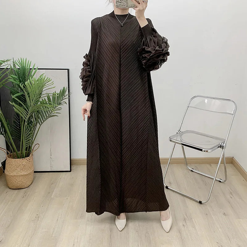 NEW Arrivals UK Size 4 Colors Pleated Dress For African Women Flower Sleeves Female Sunday Church Evening Party Wedding Guest Elegant Clothing Trendy New Ladies 2DB1827