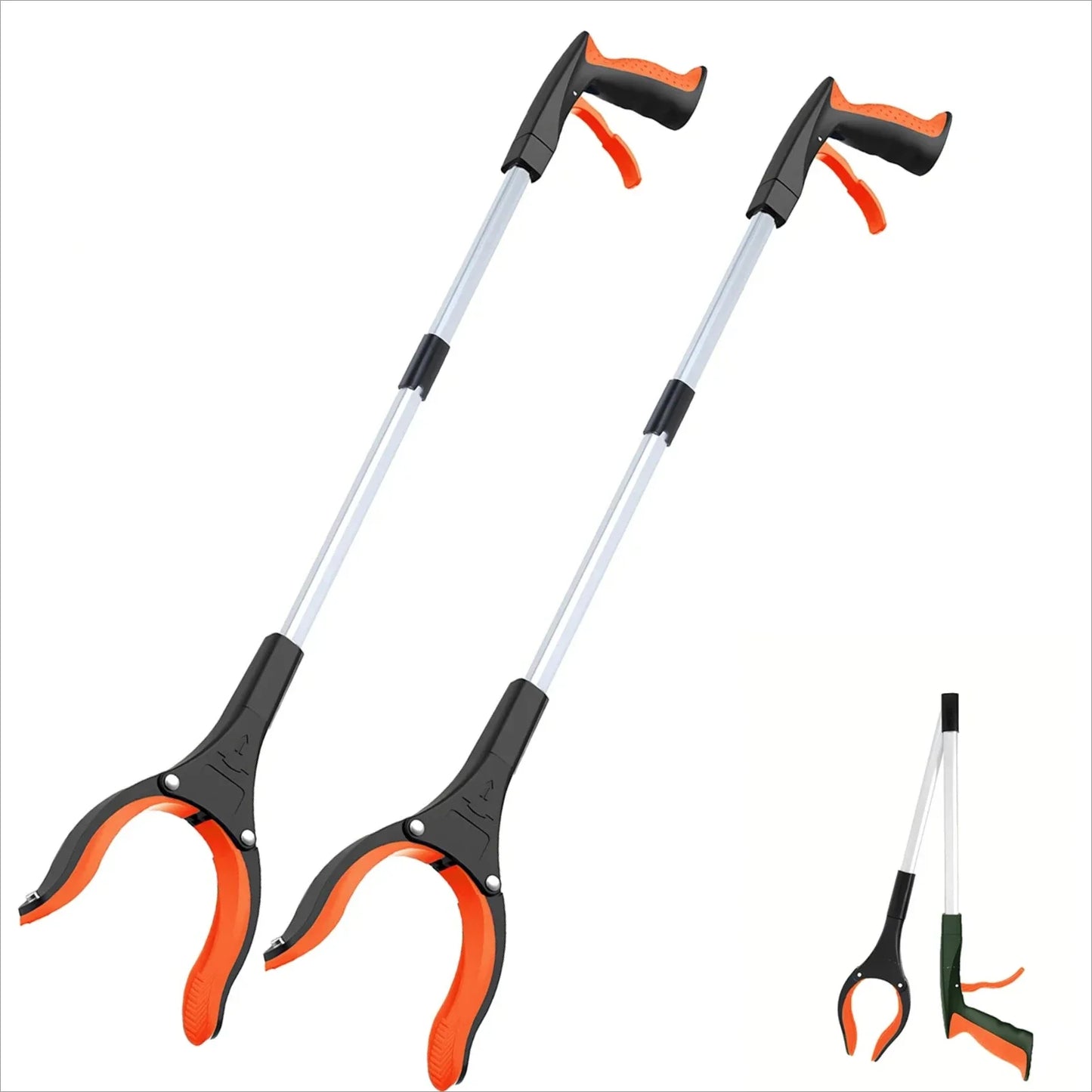 NEW 2PCS Set 3 Colors 34 Inch Extra Long Grabber Reacher with 360°Rotating Jaw & Magnet Foldable Pickup Mobility Aid Reaching Assist Tool Home Cleaning Supplies