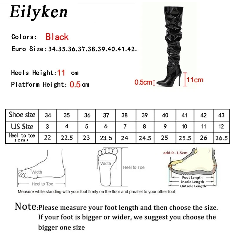 Red Women Over The Knee Boots High Heels Patent Leather Solid Pointed Toe Stiletto Side Zipper