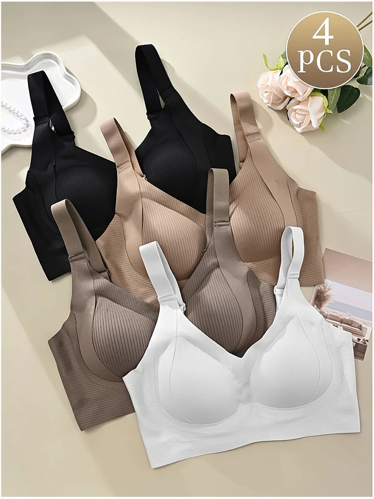 NEW Arrivals M-4XL Plus Size 4PCS/Set Seamless Bras for Women Female Full Cup Wireless Soft Sleepwear Ladies Push Up Sexy Lingerie Plus Brassiere Ladies Top Quality Underwear Sets