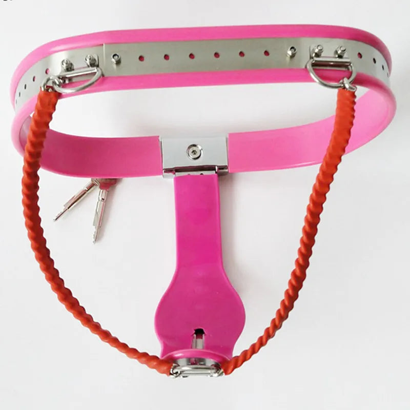 4 Colors Stainless Steel+Silicone Female Chastity Belt BDSM Bondage Harness Strap On Panties Chastity Lock Device Sex Toys For Woman Fetish Supplies
