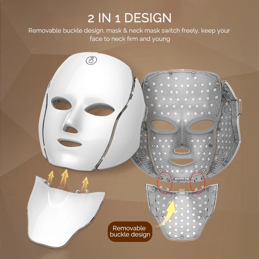 NEW 7 Colors LED Facial Mask with Neck Light Therapy Red Light Facial Mask for Anti-Aging Rejuvenation Brighten Skin Beauty Device Women Skin Care Supplies