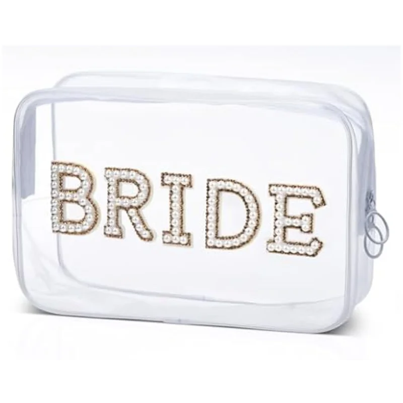 NEW Arrivals Bride Pearl Letter Clear Makeup Bag Bridal Shower Gifts MRS Cosmetic Bag Wedding Bachelorette Party Supplies Swim Waterproof Bags