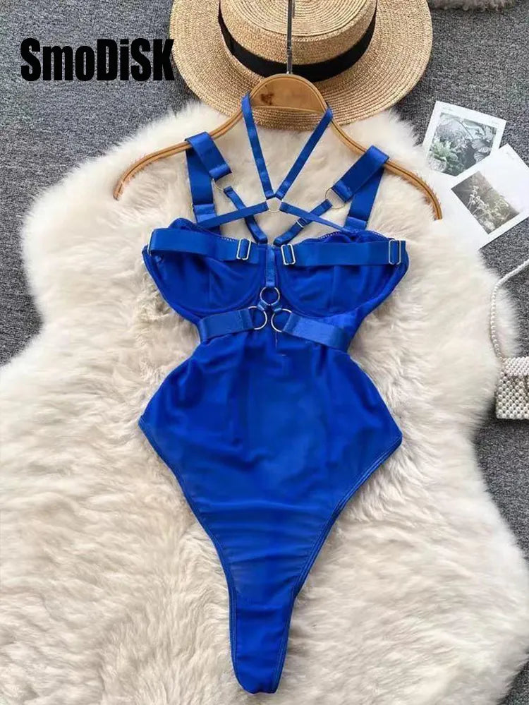 Women's Hollow Combination Bodysuit Slim Fit Erotic Mesh Lace Jumpsuit Bodysuit Sexy Fashion Pajamas