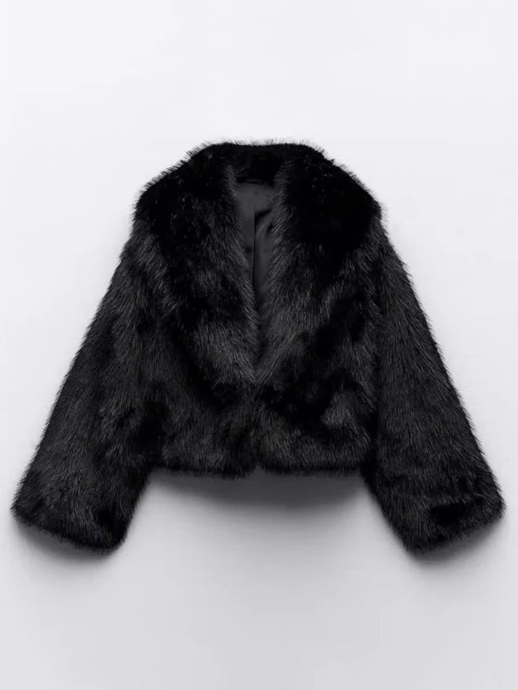 NEW Arrivals UK Size Italian Fashion High Quality Faux Fur Coat Women's Lapel Loose Long Sleeve Black Thick Warm Plush Short Jacket Winter Evening Party Night Club Outerwear New Girls Luxury Fashion Clothing Supplies