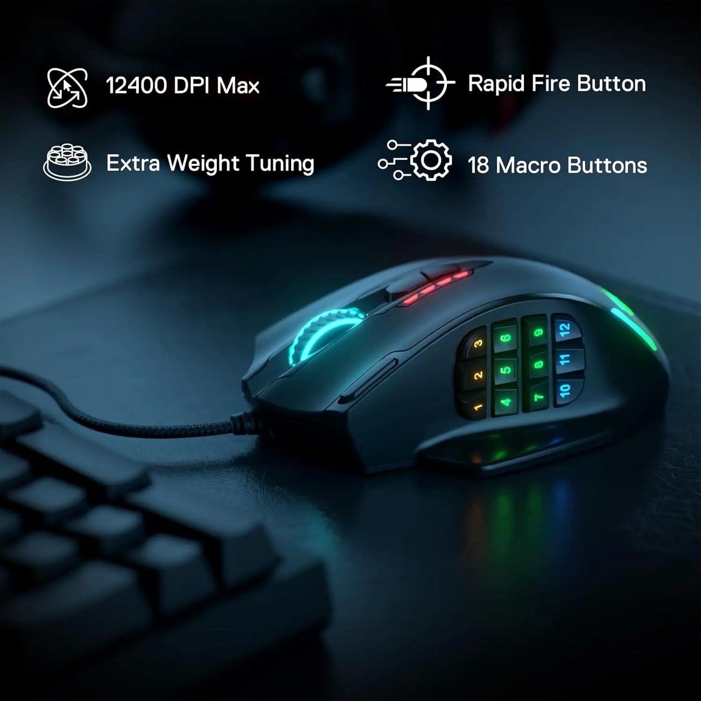 NEW HOT SALE M908 RGB Backlight Wireless LED Luminous USB Wired Gaming Mouse 18 Programmable Mouse Buttons 12400 DPI PC Video Games Mice Computer Laptops Accessories Devices Supplies Electronics Products Tools