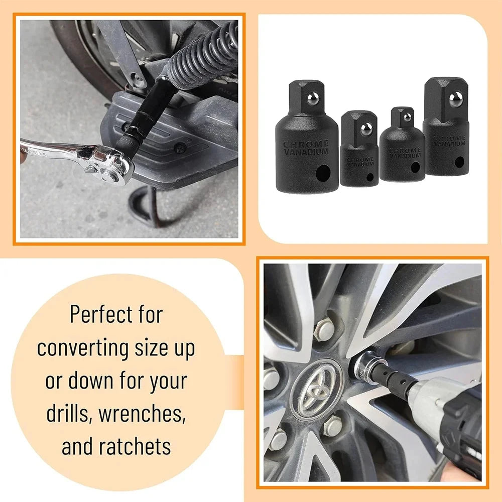 NEW 4PCS Set Impact Socket Adapter Reducer Set 1/2 3/8 1/4 inch Use Wrenches Drills in Auto and Impact Driver Construction Work
