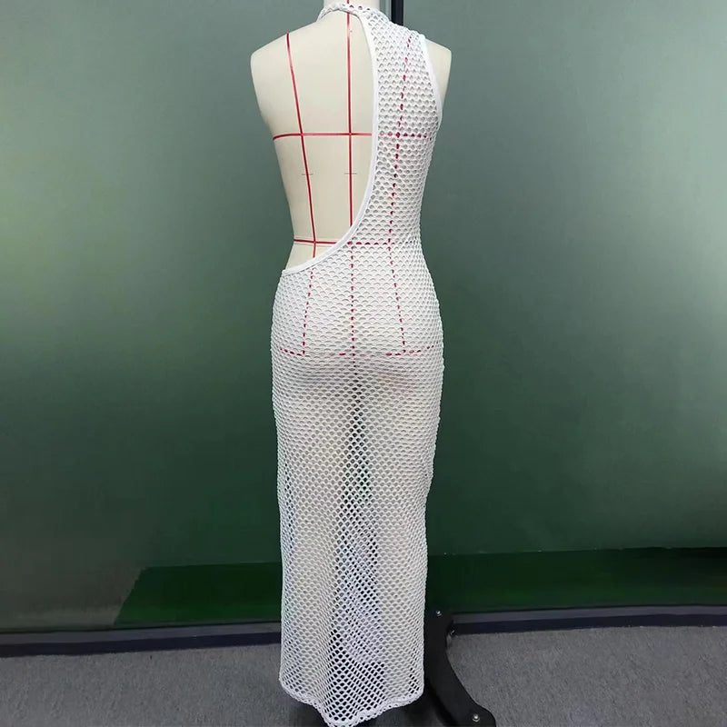 NEW Arrivals S-2XL 10 Colors/Patterns Tiger Zebra Knitted Crochet Beach Cover Ups Women Solid One Shoulder Sleeveless Long Maxi Dress Summer Sexy Hollow Out Bikini Covers Girls Ladies Beach Wear