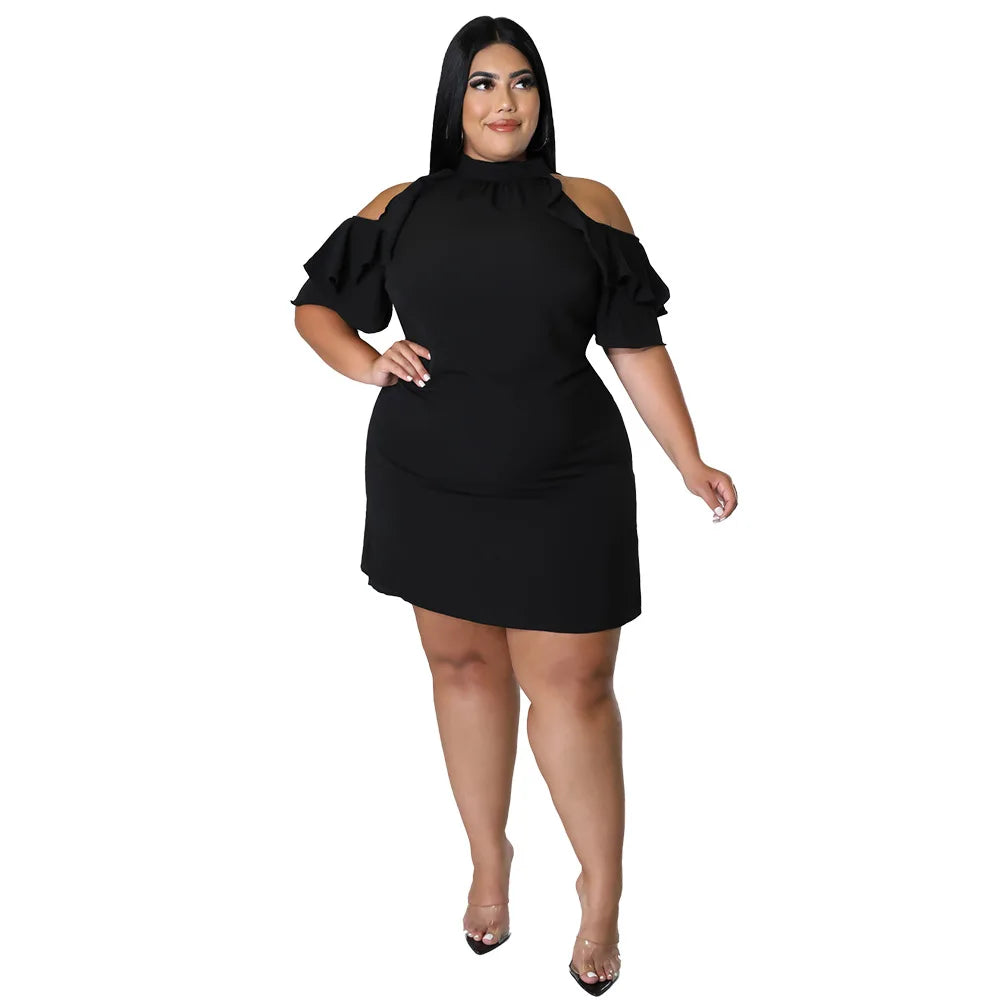 Fashion Ruffles Plus Size Women Clothing Sexy Off Shoulder Mini Dress Summer Party Club Wear