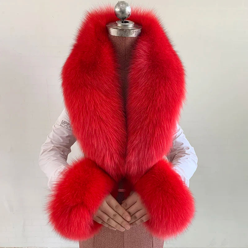 NEW Arrivals 6 Colors Set Women Winter 100% Natural Fox Fur Scarf Jacket Fur Collar Authentic Neck Scarves And Cuff Set Luxury Fox Fur Warm Neck Warmers Ladies Luxury Fashion Apparel Accessories