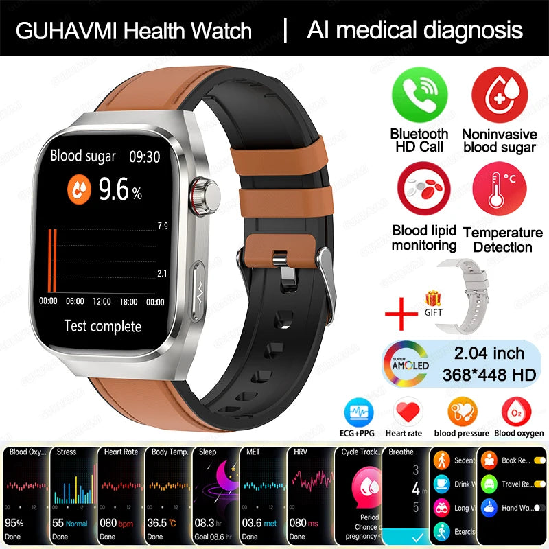 New Uric Acid Blood Fat Blood Oxygen Heart Rate Smart Watch Men Blood Sugar ECG+PPG Blood Pressure Bluetooth Call Sports for Xiaomi Health Watch Medical Accessories Supplies Health Care Products