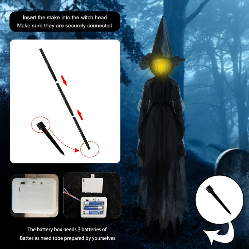 4/3/2/1PCS Halloween Light Up Witches Outdoor Large Party Decor Glowing Witch Head Scary Ghost Decor Holding Hands Horror Prop