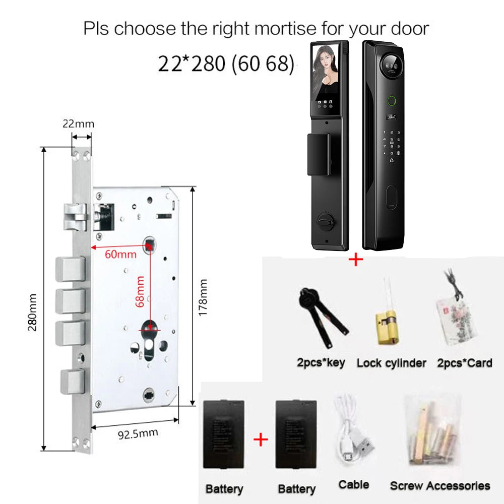 NEW 4 in 1 TUYA 3D Facial Recognition App WI-FI Password Fingerprint IC Card Portable Visual Doorbell Monitoring Camera Electronic Door Lock Home Apartments Office Security Supplies