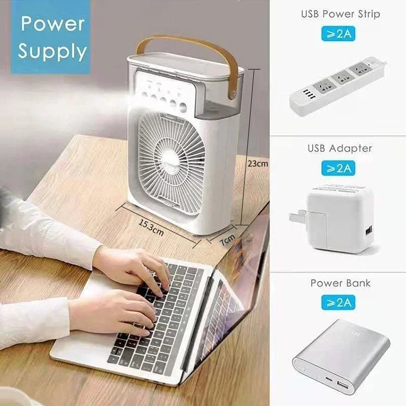 New Arrivals 3 In 1 Fan Air Conditioner Household Small Air Cooler LED Night Light Portable Humidifier Air Adjustment Fan Office Home Fan