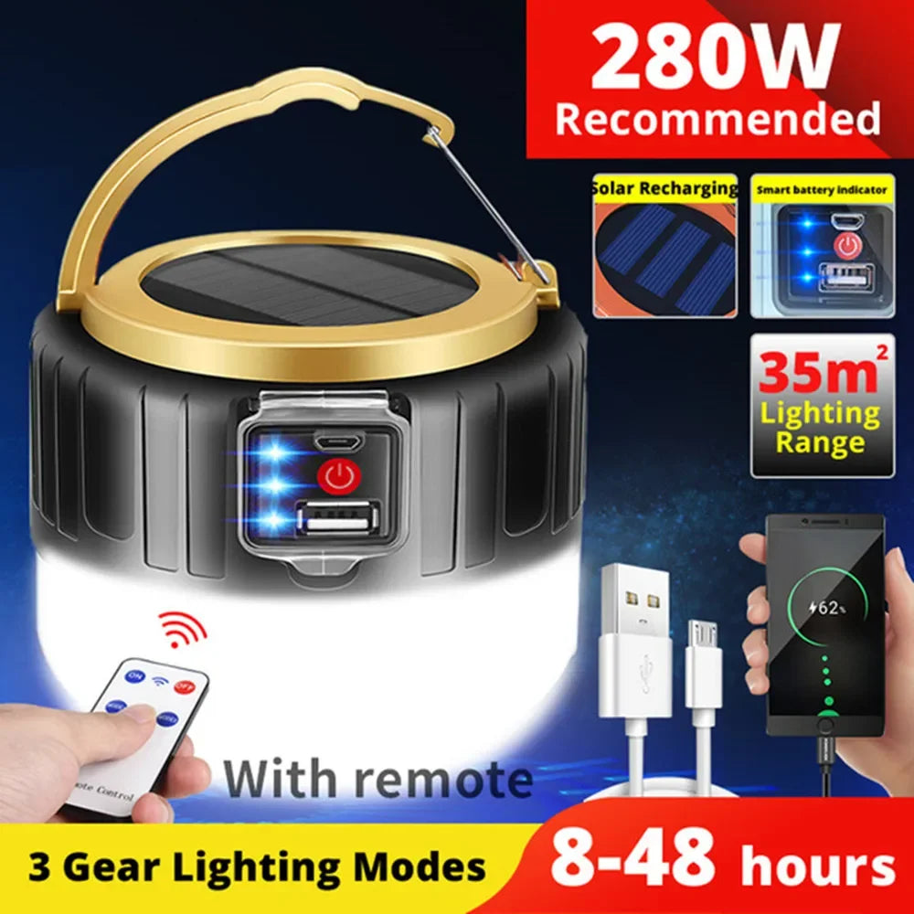 NEW Arrivals Solar LED Camping Light Waterproof Rechargeable Tent Lamp Portable Lanterns Emergency Lights Market Lamp Energy Saving Bulb Camping Accessories