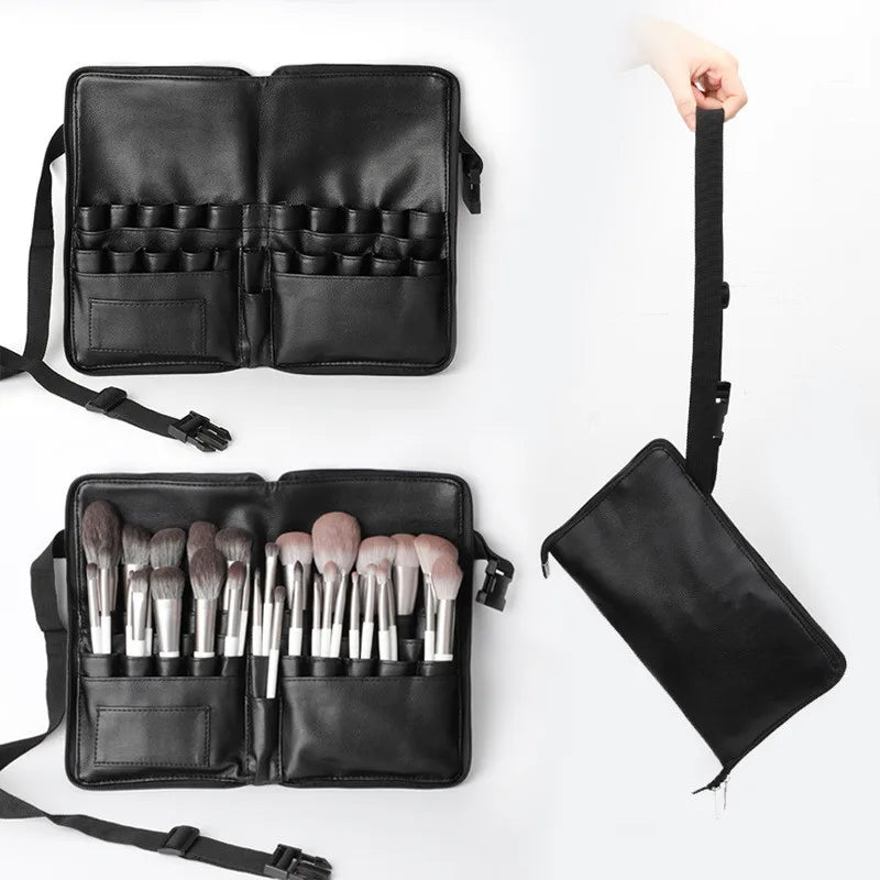1PC "ONLY BAG" PU Leather Women Girls Make-Up Brush Bag With Zipper Belt Multi-function Cosmetic Bag For Professional Make-Up Artist Large Capacity Storage Bag Female Ladies Luxury Cosmetics Accessories Products