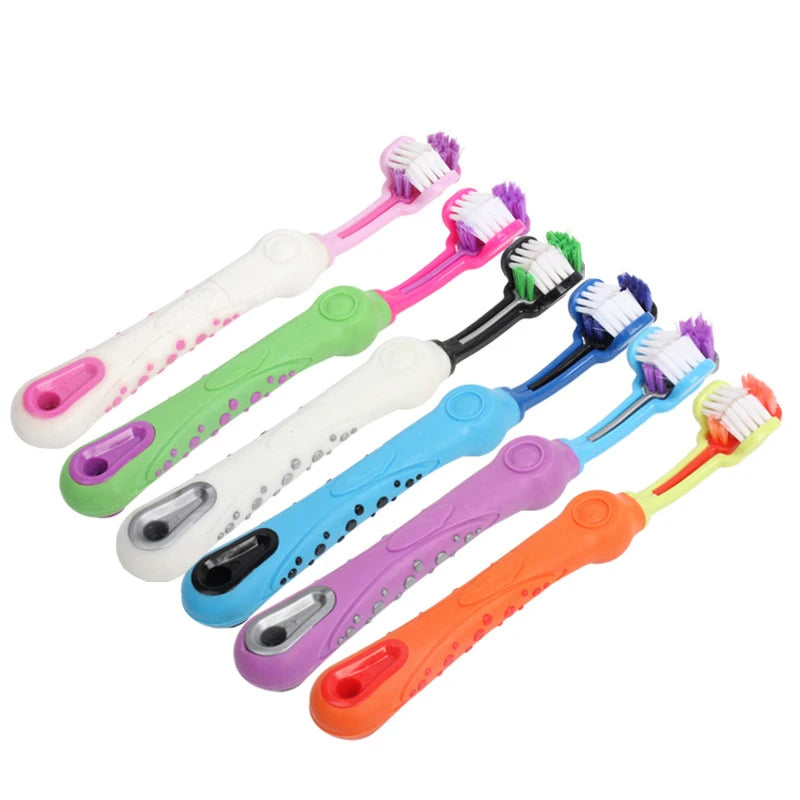 NEW Three Sided 5 Colors Pet Toothbrush Multi-Angle Toothbrush Cleaning Dog Cat Brush Bad Breath Pet Dental Care Cat Cleaning Mouth Hygiene Accessories Pets Supplies