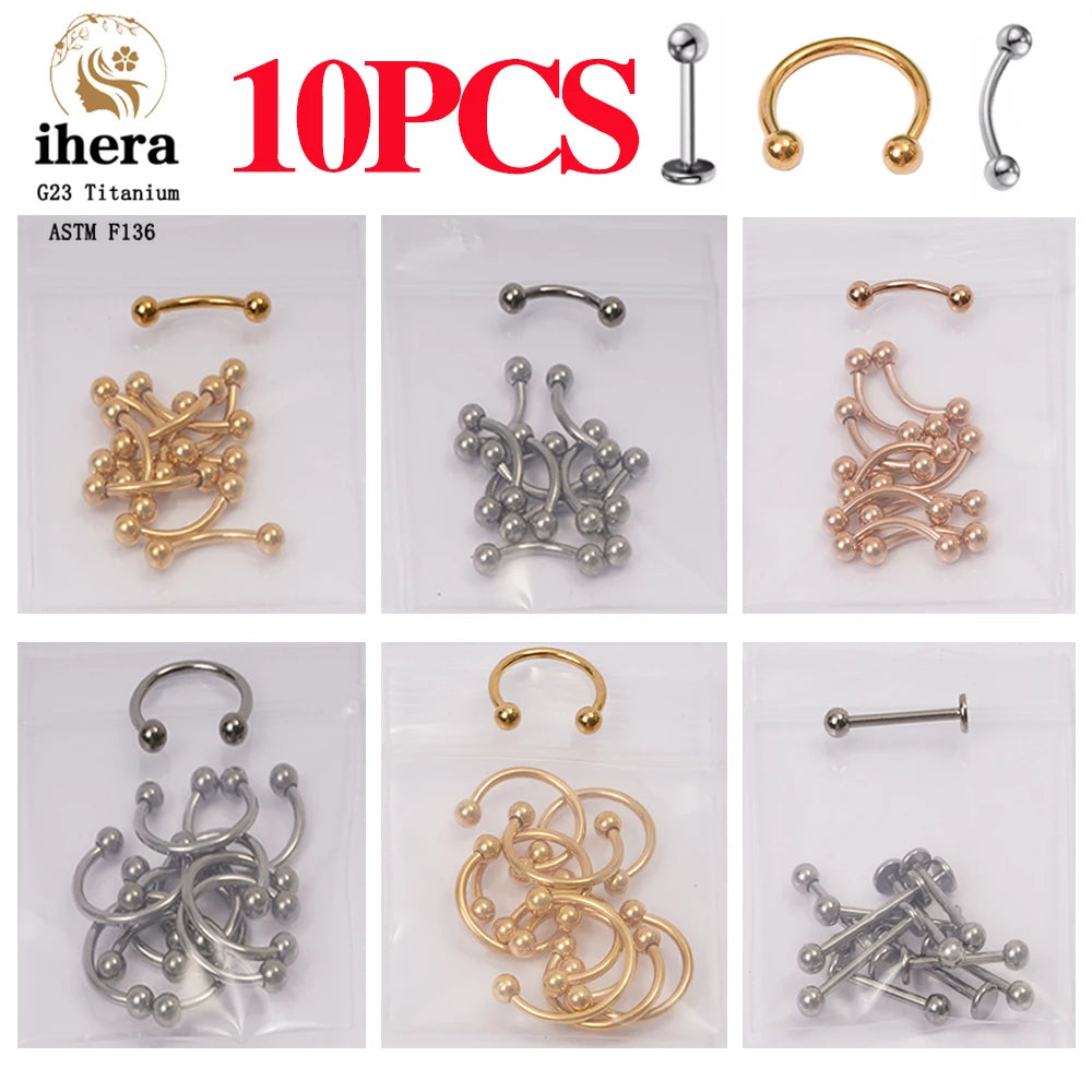 10PCS G23 Titanium Eyebrow Piercing Jewelry Nose Septum Piercing Ring C Rod 16G ASTM F136 Women Labret Lip Stud Girls Female Jewelry Fashion Products