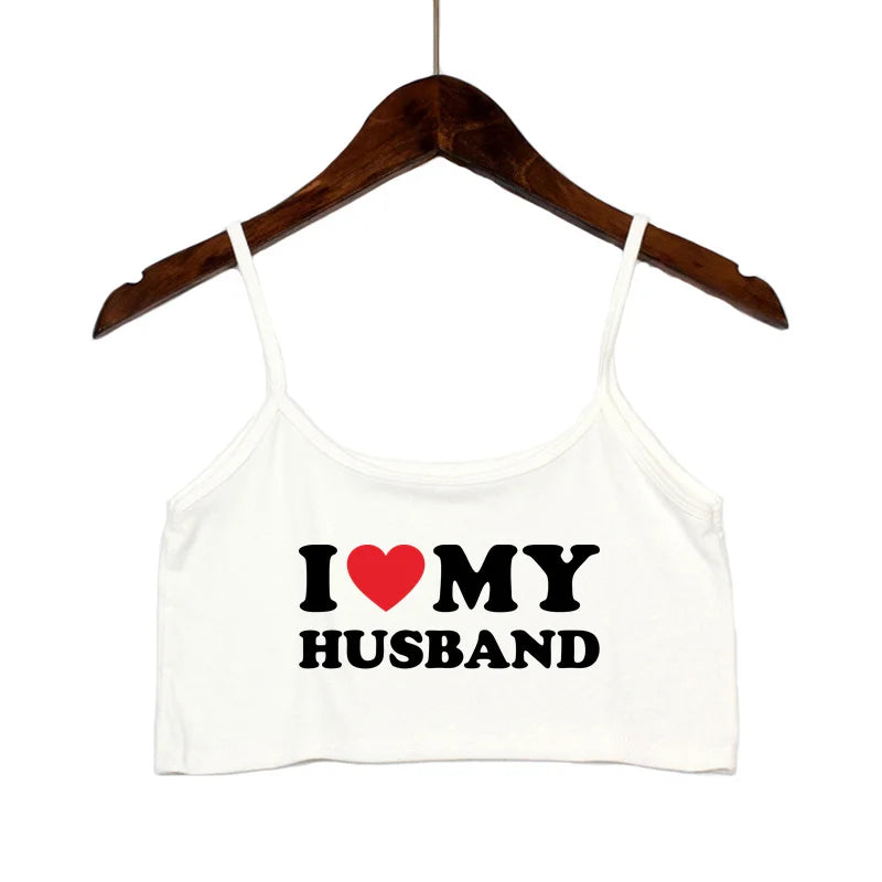NEW Arrivals 15 Patterns *I LOVE MY HOT HUSBAND* Women Fashion Outdoor Streetwear Tank Top Women Clothing Sexy Tops for Girls Sexy Seamless Sleeveless Backless Camisole Summer Beach Bar Tops