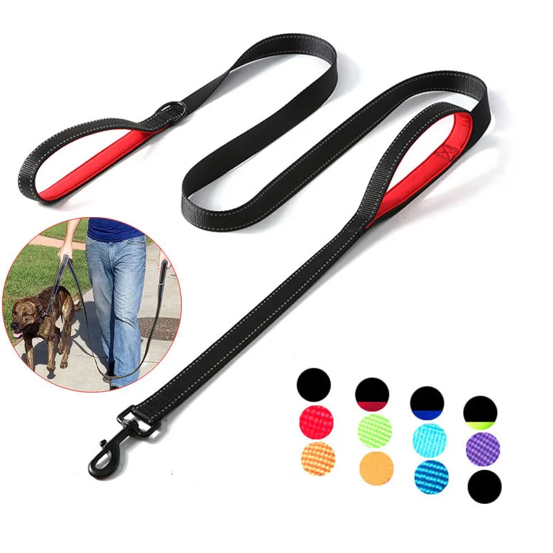 NEW Arrivals 9 Colors 1.2/1.5/1.8m Two Handle Heavy Duty Double Handle Nylon Dog Leash For Training Control Guard Rope Walking Cats Dogs Harness Lead Pets Accessories
