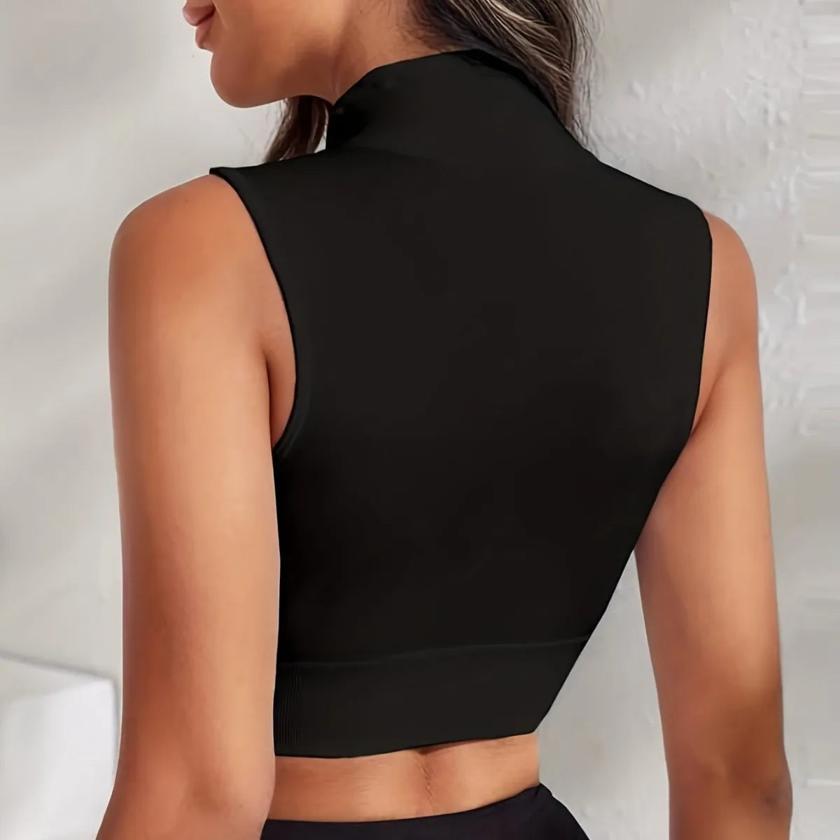NEW Arrivals 2pcs Black + White Set Women's Close-Fitting Breathable Sexy Yoga Zipper Exercise Fitness Vest Top Outdoor Running Gym Sleeveless Tops Ladies Sports Fashion Clothing Supplies
