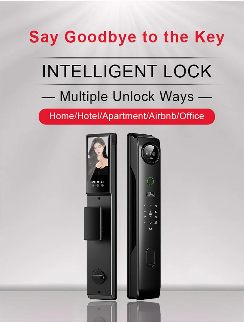 NEW 4 in 1 TUYA 3D Facial Recognition App WI-FI Password Fingerprint IC Card Portable Visual Doorbell Monitoring Camera Electronic Door Lock Home Apartments Office Security Supplies