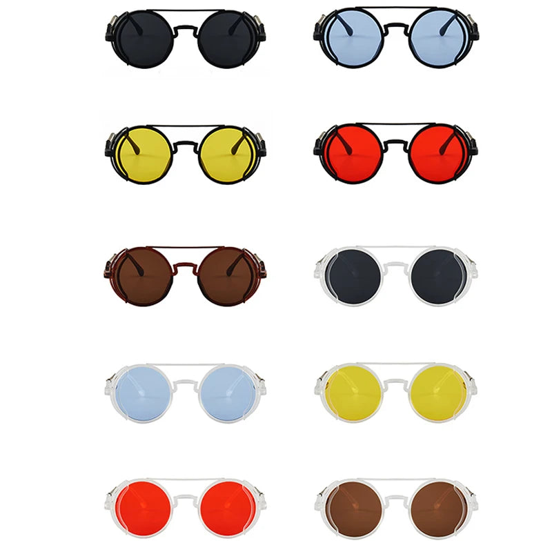 NEW Arrivals 10 Colors Steampunk Sunglasses UV400 Round Frame Design Colored Lenses Glasses Eyewear Gothic Men Women Retro Classic Sunglasses Steampunk Eyewear