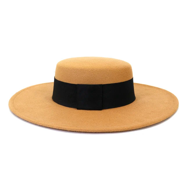NEW Arrivals 8 Colors 56cm-58cm French Women's Luxury Hat Big Wide Brim 10CM Fedora Hat Autumn Winter Spring Cotton Wool Derby Wedding Jazz Hats Flat Top Felt Hat Ladies Luxury Fashion Apparel Accessories
