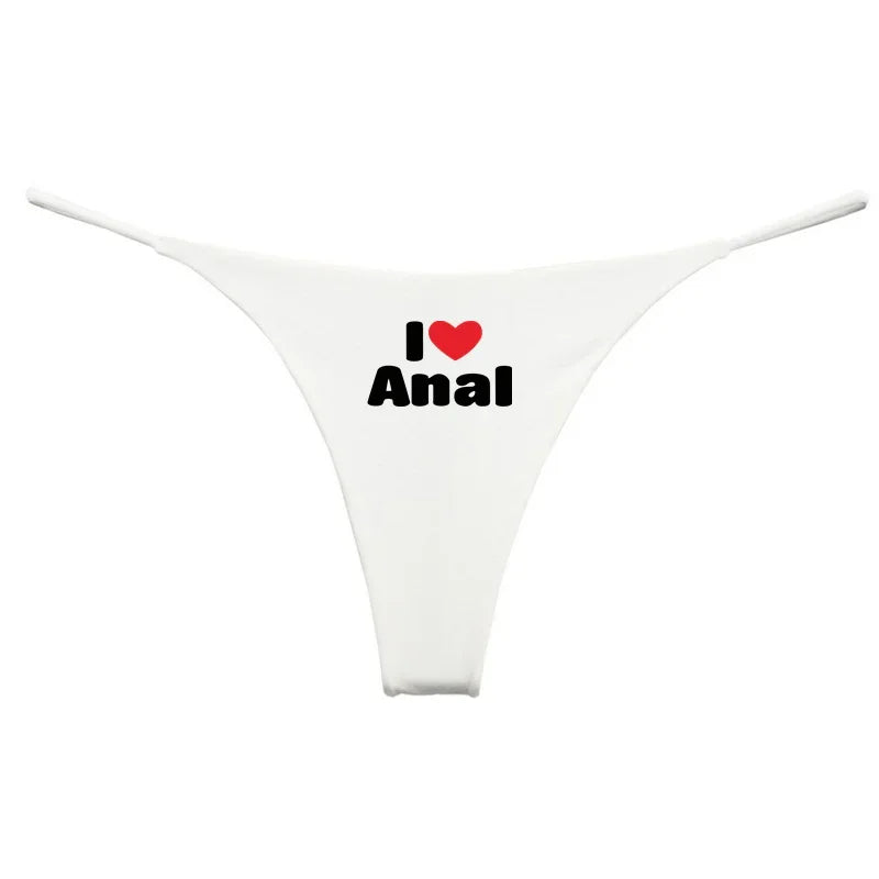 NEW Arrivals 4 Colors *I LOVE ANAL* Double Layer Thin Strap Thong for Women Cute Cotton Underwear Seamless Ladies Girl G-String Panties Gift for Her