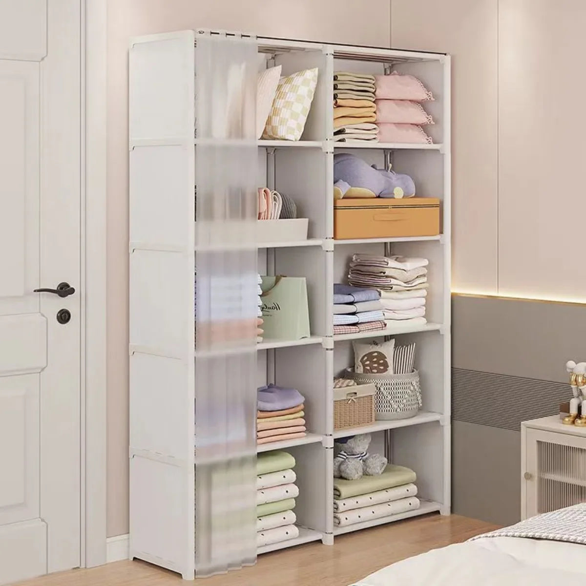 5 Layers Dustproof Wardrobe High Capacity Partition Bookshelf Bedroom Open Simple Assembly Storage Cabinet Bedroom Furniture
