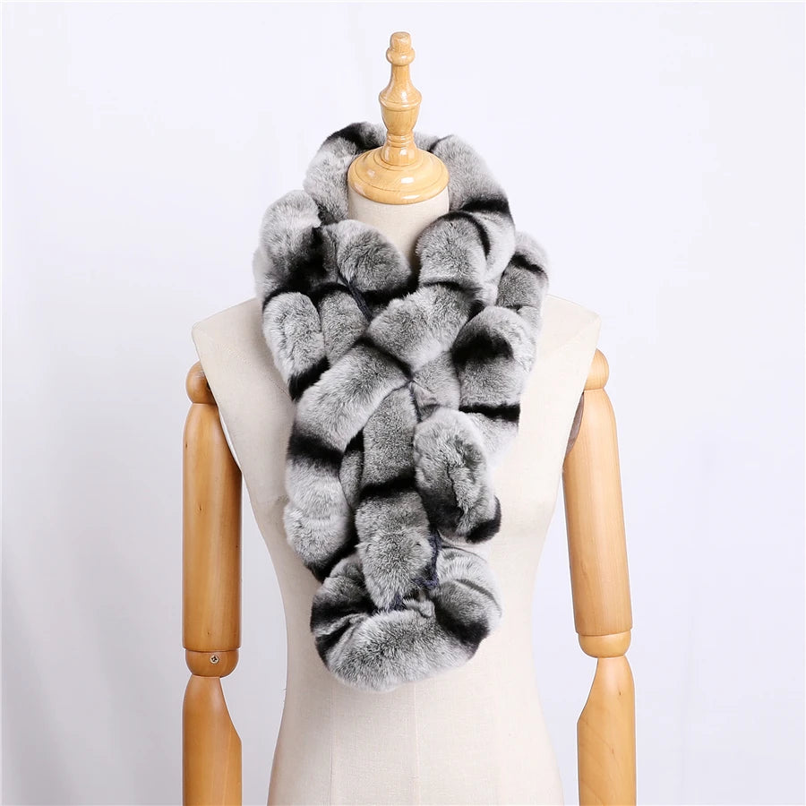 Low-Price Sales are Limited Genuine Women's Girls Winter Warm Soft Real Rex Rabbit Fur Hand Sew Scarf Scarves Wraps Neck Warmer Shawl Scarfs Female Ladies Winter Fashion Clothing Accessories Products