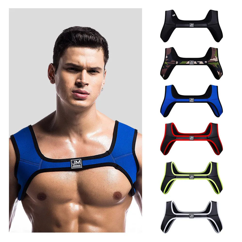 Male Lingerie Neoprene Harness MenClothing Tank Top Sexual Body Leather Chest Harness Belt Strap Punk Rave Costumes for Sex