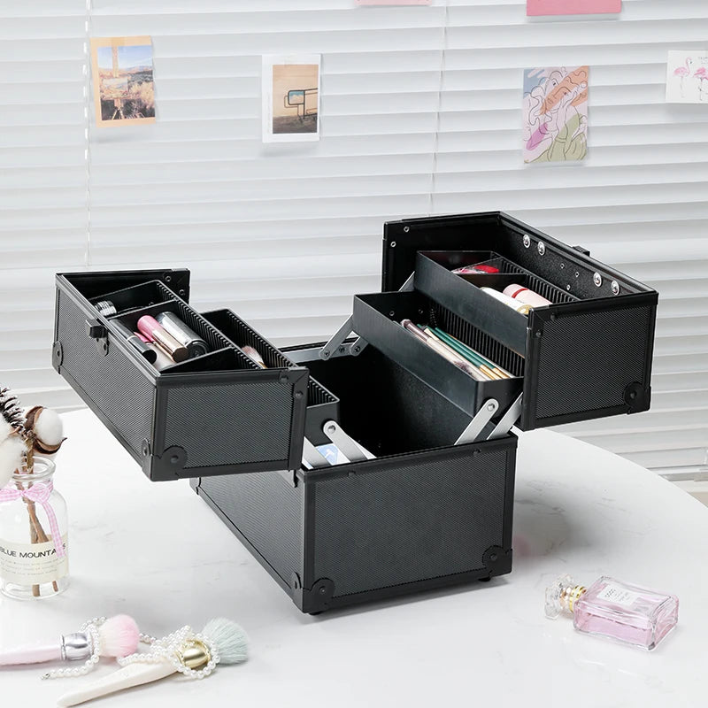NEW Arrivals Professional Aluminum Alloy Make-Up Train Case Jewelry Box Organizer, Large Capacity, Outdoor Travel Cosmetic Case With Handle Women Cosmetic Accessories