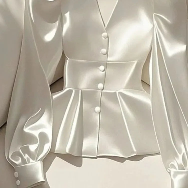 NEW Arrivals S-3XL UK Size Luxury Elegant Italian Fashion White Satin Shirts Women 2025 Early Spring New Y2K E-Girl Slim Waist Long Sleeve Blouses Shirts Ladies Luxury Fashion Apparel Accessories