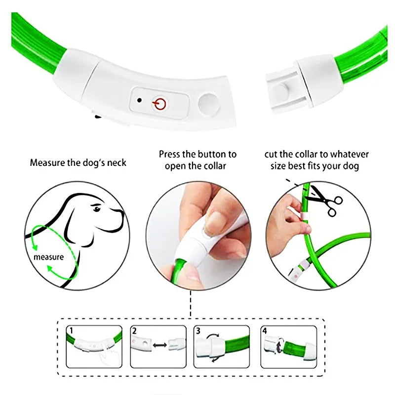 NEW Arrivals Led Dog Collar Luminous USB Cat Dog Collar Adjustable Fit for Small Medium Large Dogs Led Light Glowing Loss Prevention LED Collar For Dogs Pet Dog Accessories